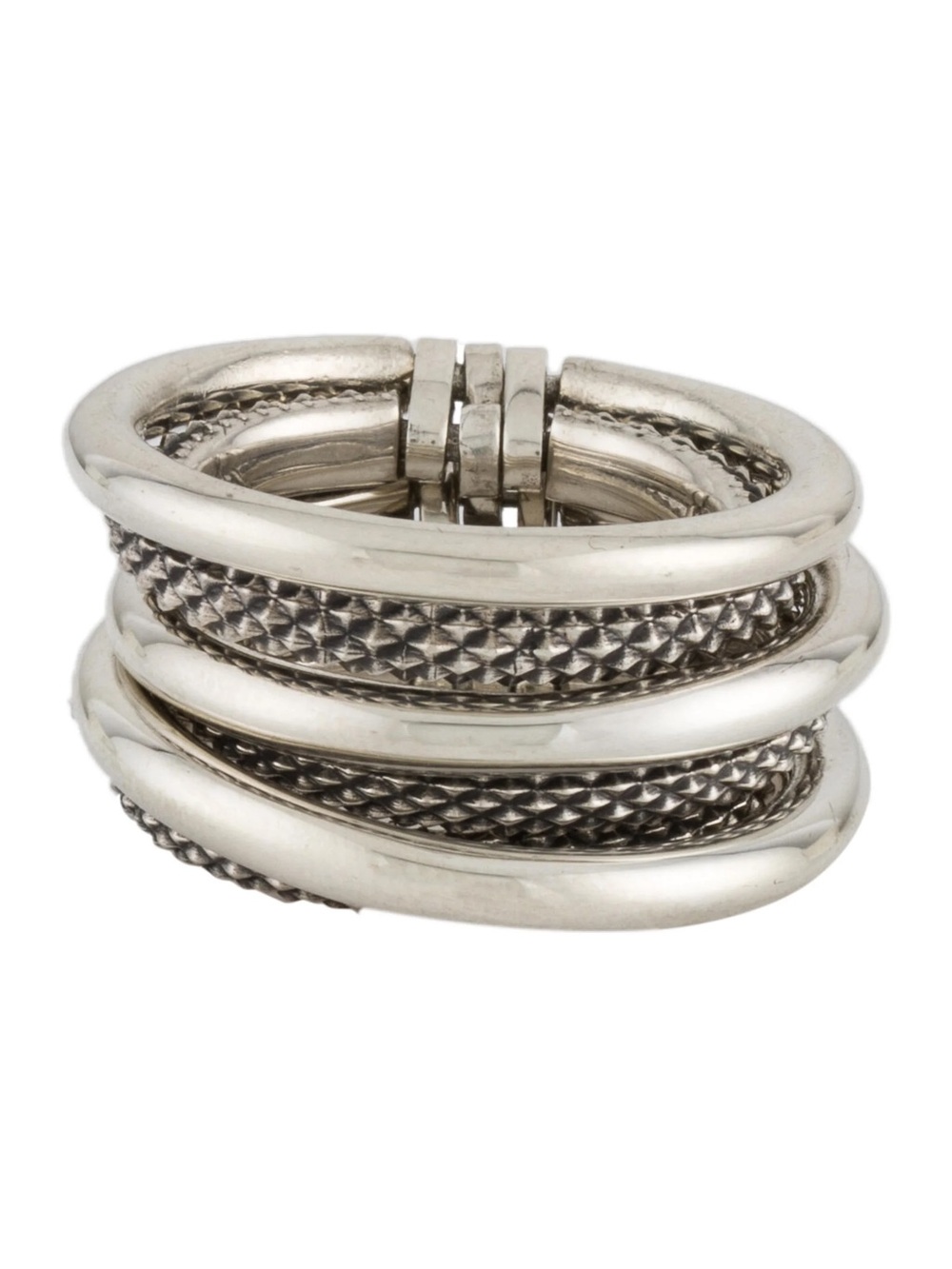 Sterling Silver-Tone Textured Stack Ring